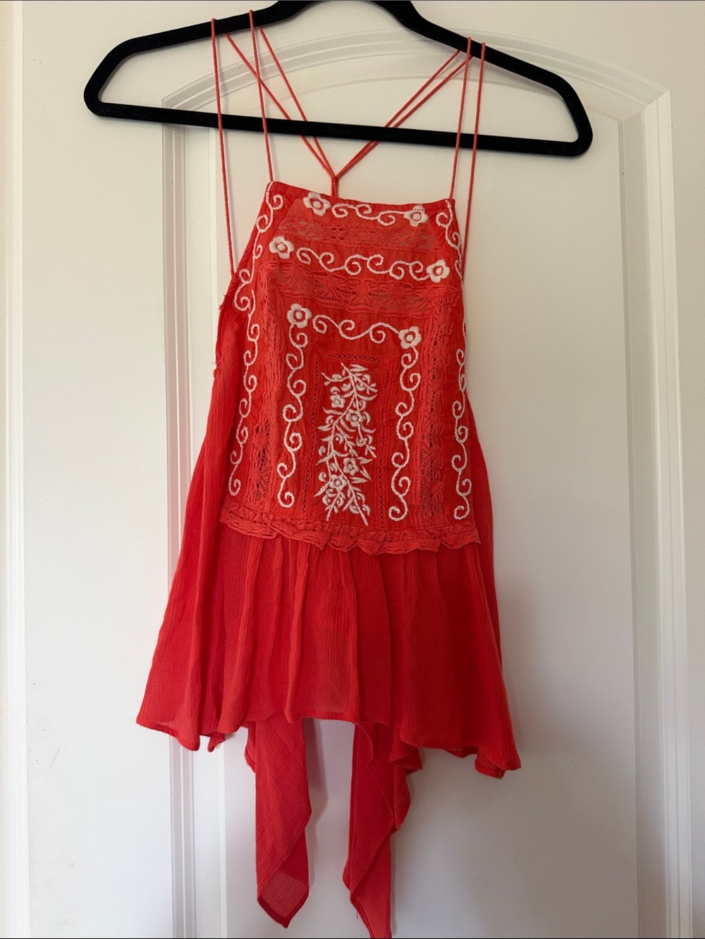 Free People Red Embroidered Strappy Tank